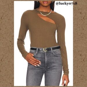 La Made NWT Verge Peek A Boo Long Sleeve Top in Army Brown Sz S
